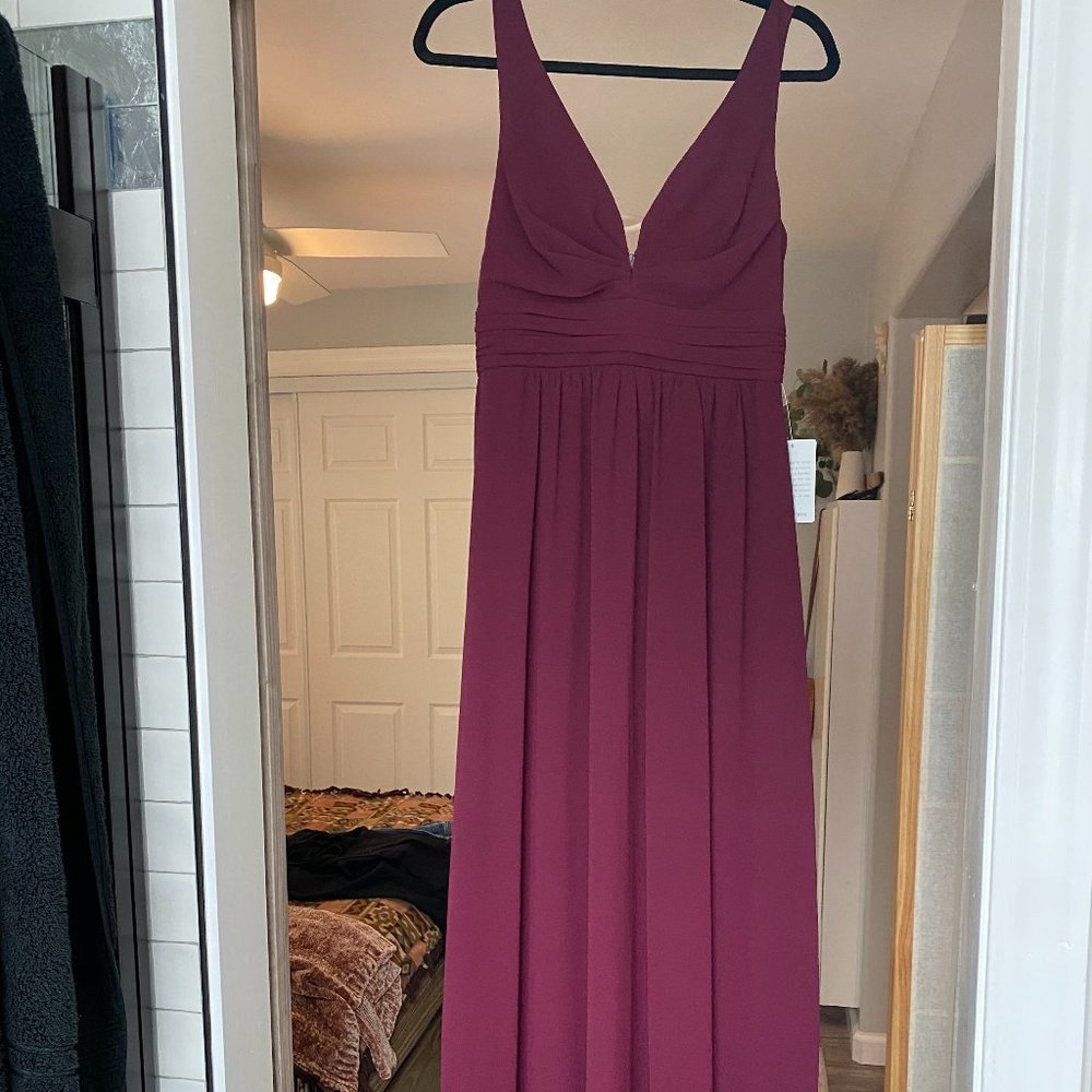 Lulu's Small Burgundy Ruched A-Line Chiffon Gown Maxi Dress (NWT)